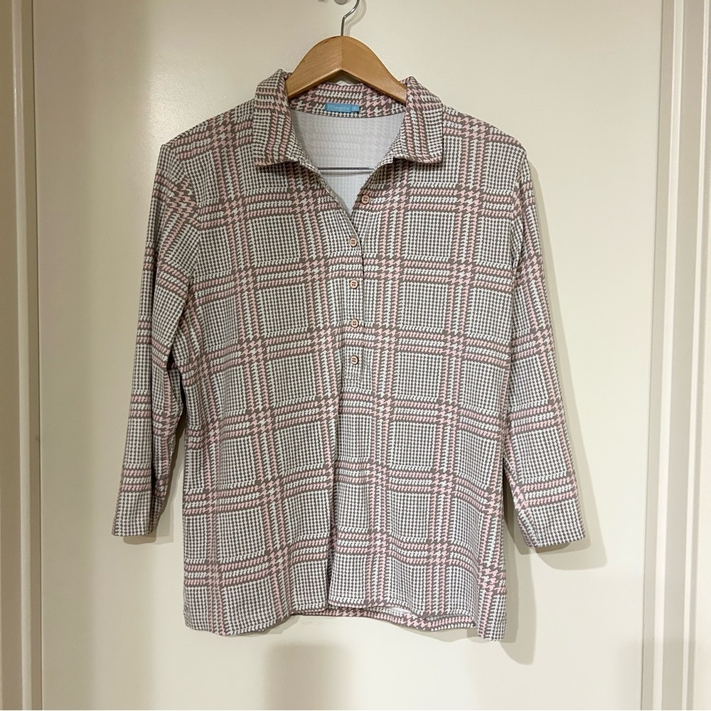 $158 J. Mclaughlin Womens Court Polo XL Catalina Stretch Pink Hilltop Plaid